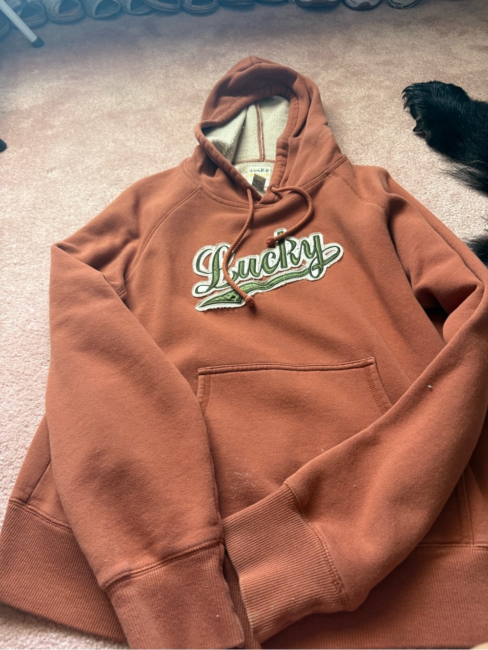 Lucky Brand Men's Rust Crewneck Hoodie with Green Script